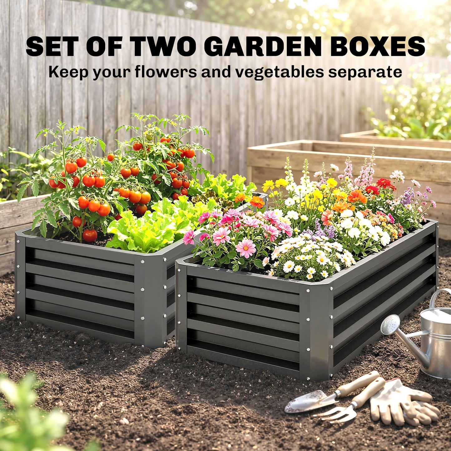 Set of Two 110 x 50cm Steel Planter Boxes