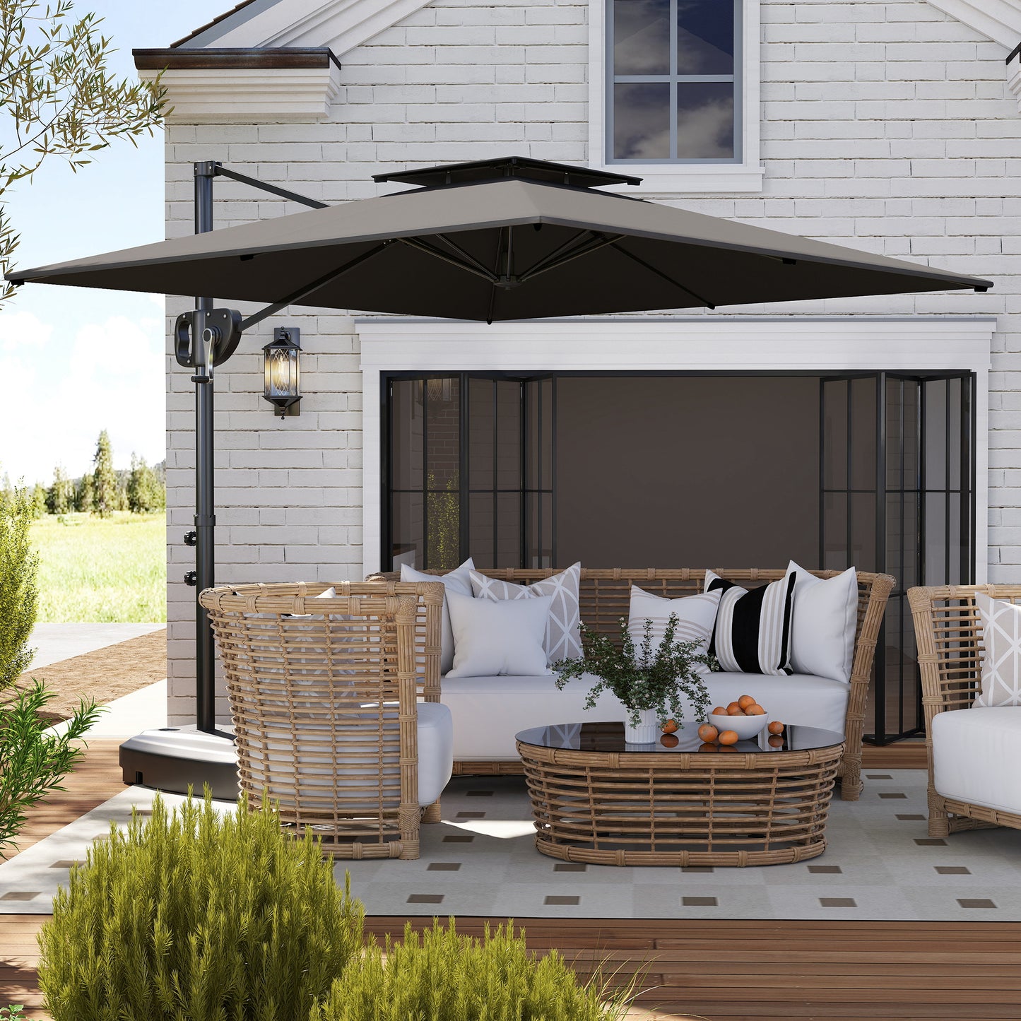 Cantilever Parasol with Weighted Base Double Top Garden Parasol