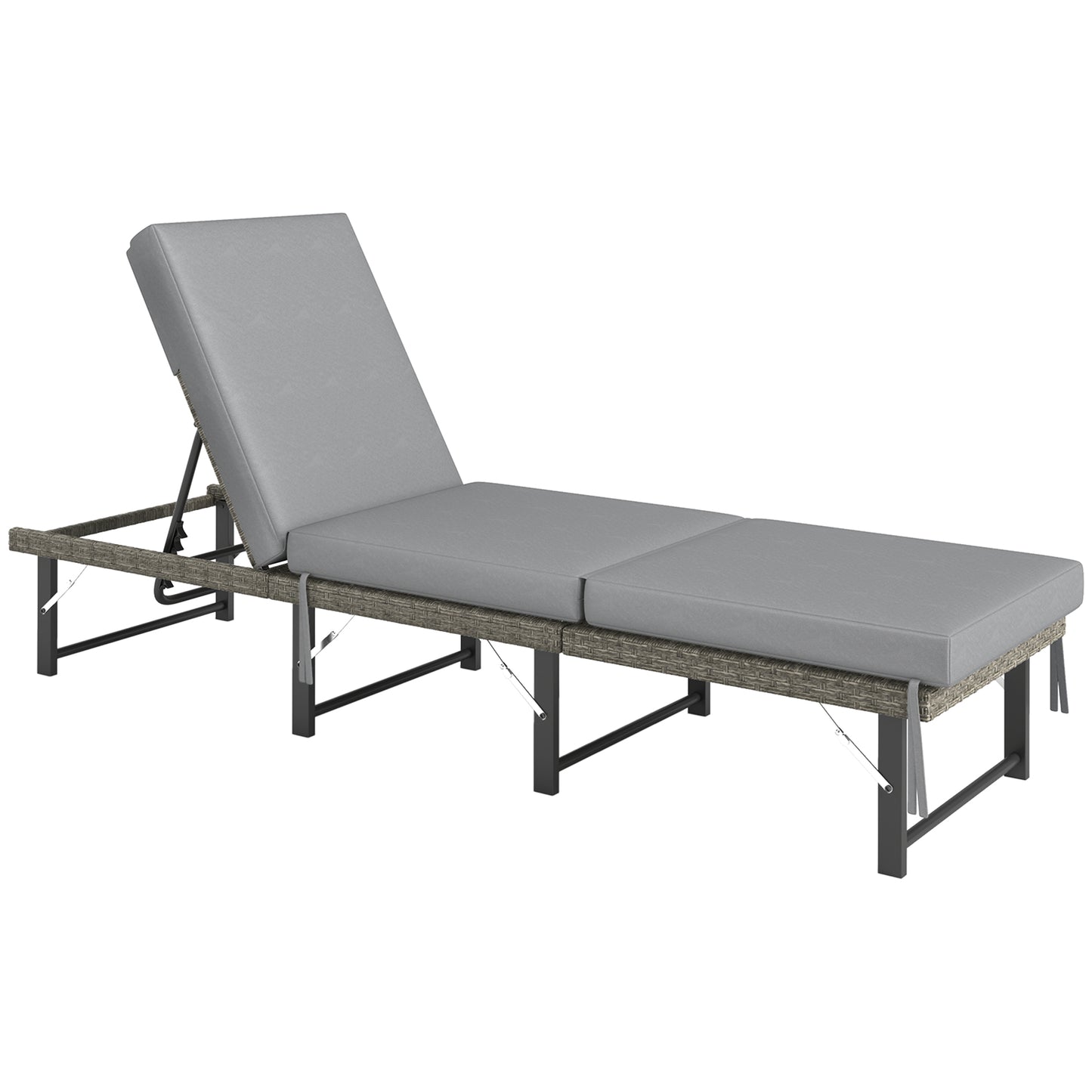 Single Folding Rattan Sun Lounger, with Cushion