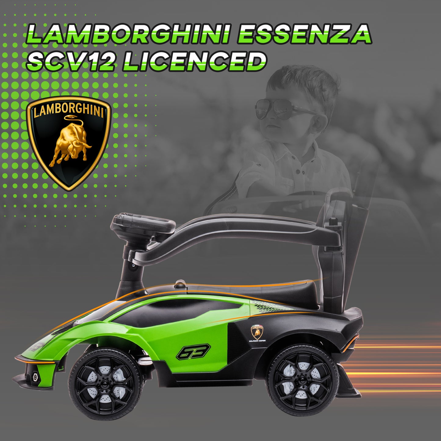 Kids 2-In-1 Lamborghini Ride-On and Stroller, with Horn