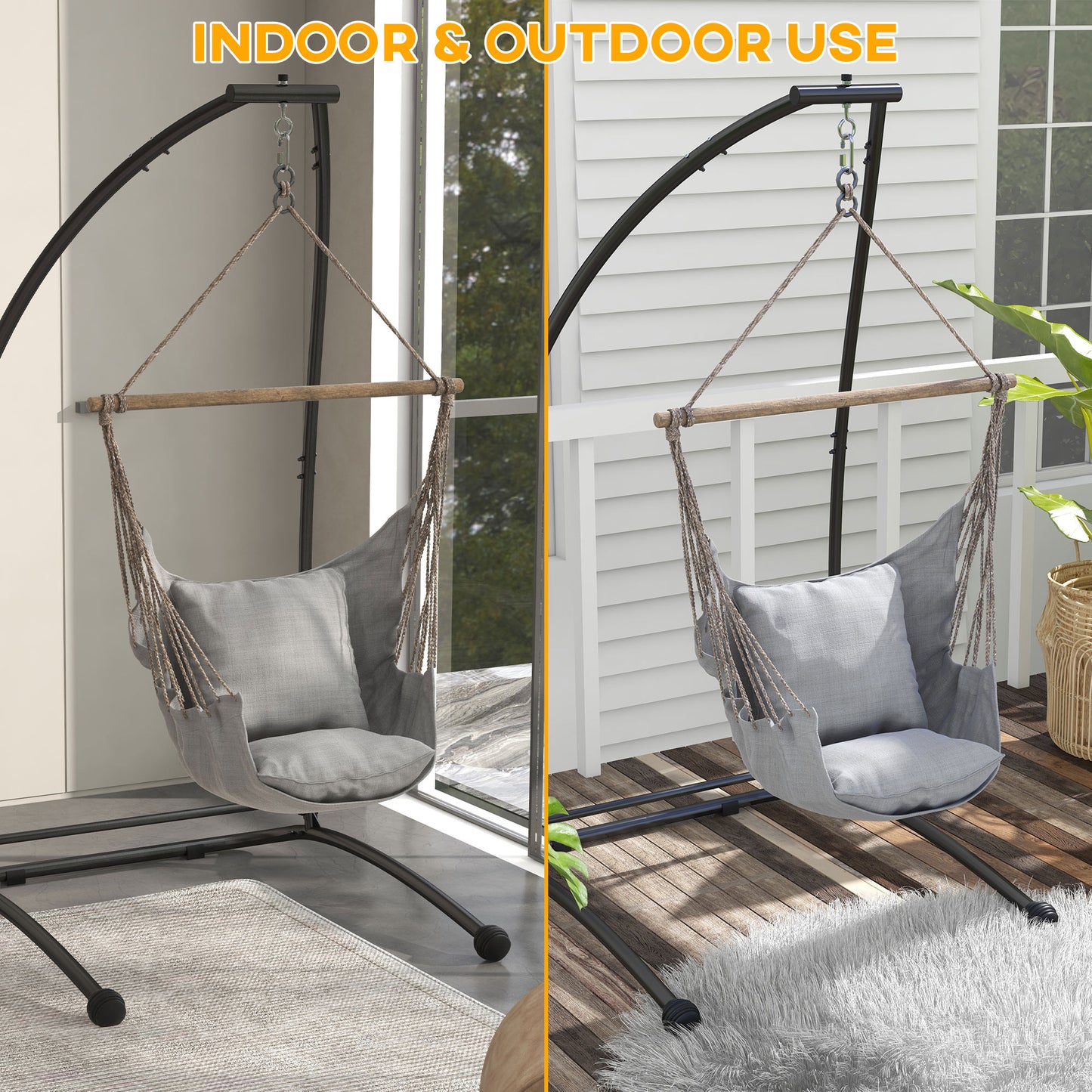 Hammock Chair Stand, C Shape Hanging Heavy Duty Metal Frame Hammock
