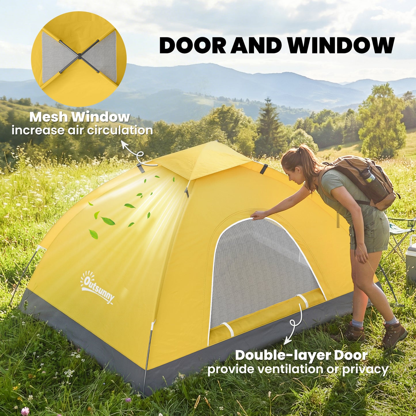 2 Person Camping Tent, Dome Tent with Zipped Doors, Storage Pocket