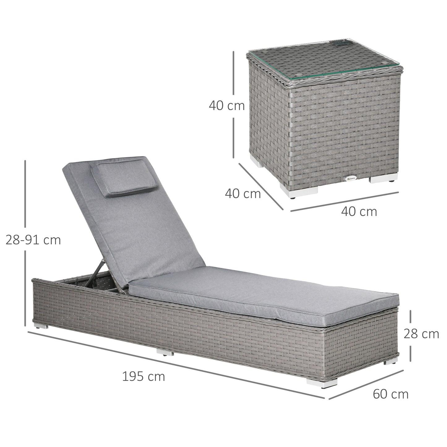 3 Pieces Rattan Sun Lounger Set with Aluminium Frame
