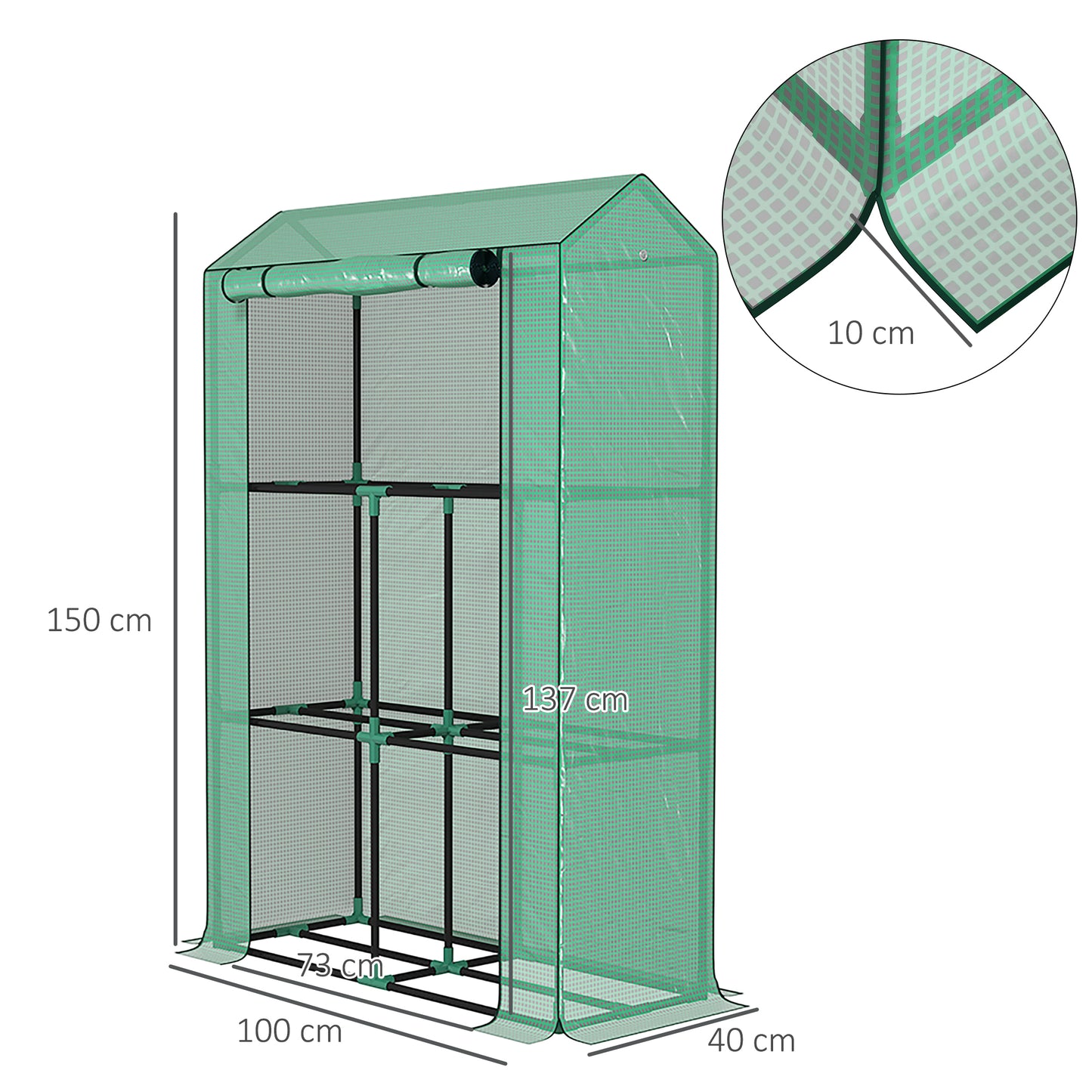 40 x 100cm Three Shelf Steel Frame Greenhouse