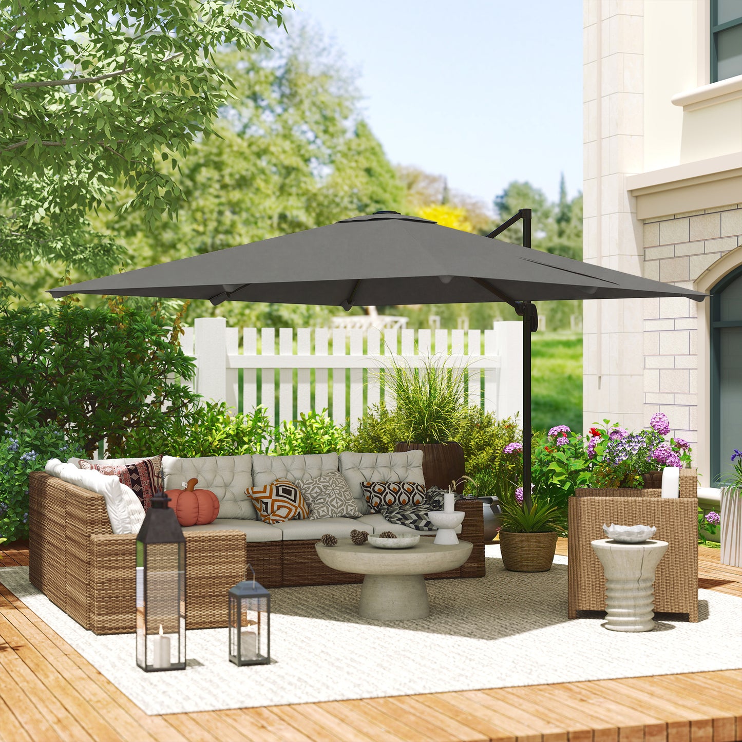 3 x 3 m Cantilever Parasol, Square Patio Umbrella with Crank Handle