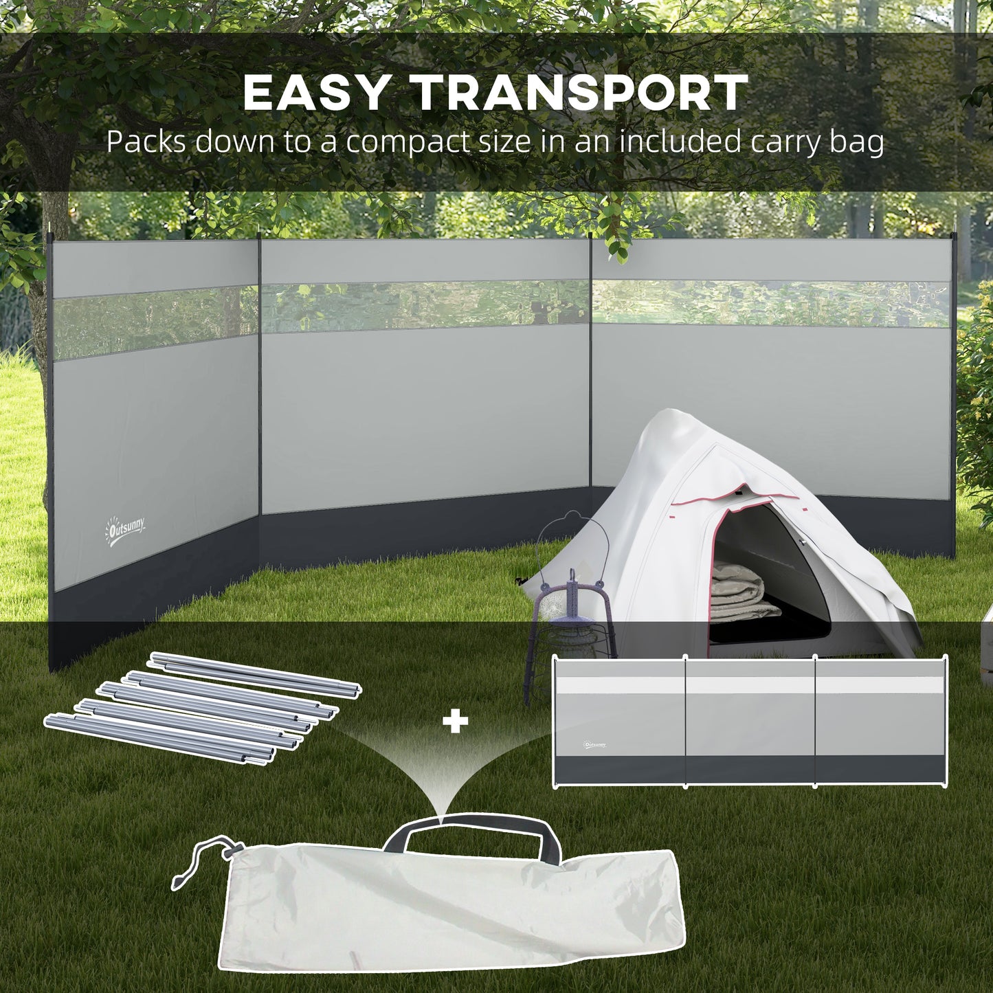 Camping Windbreaker with Clear Windows, Carry Bag and Steel Poles
