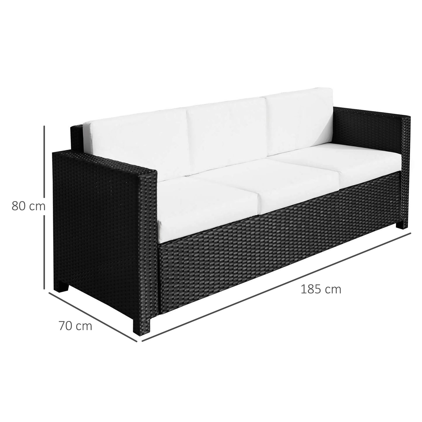3 Seater Rattan Sofa All-Weather Wicker Weave Metal Frame Chair
