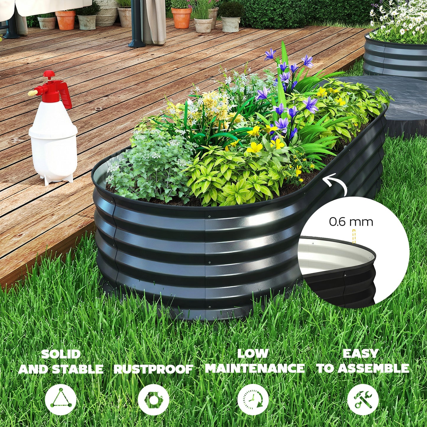 Set of Two 150 x 60cm Steel Planters