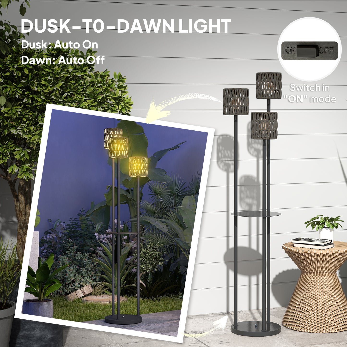 Boho Rattan Floor Lamp, 3-Lights Rattan Lamp with Shelf (1)