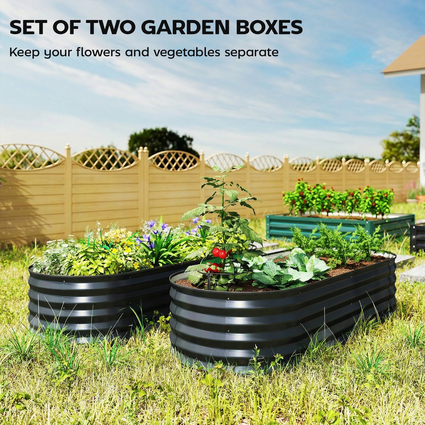 Set of Two 150 x 60cm Steel Planters