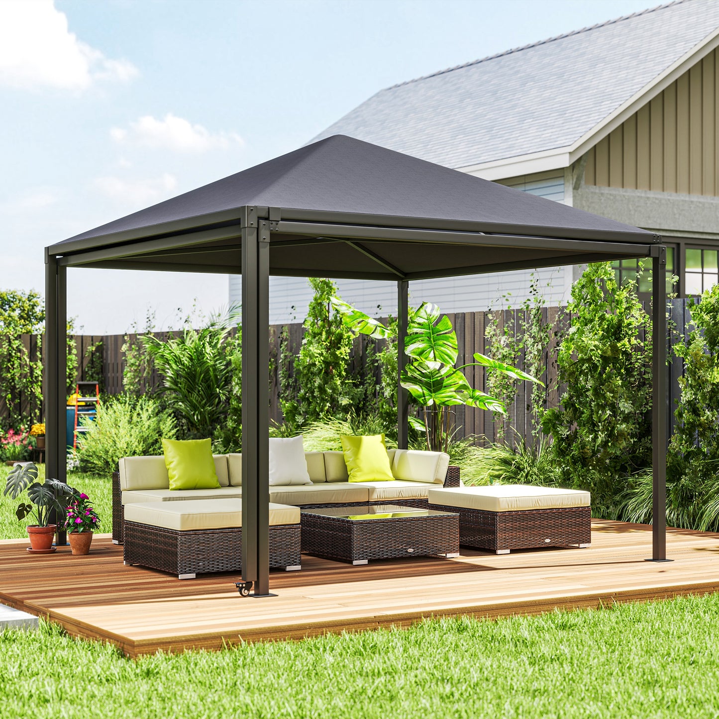 3 x 6m Garden Gazebo with Extendable Awning and Wheels