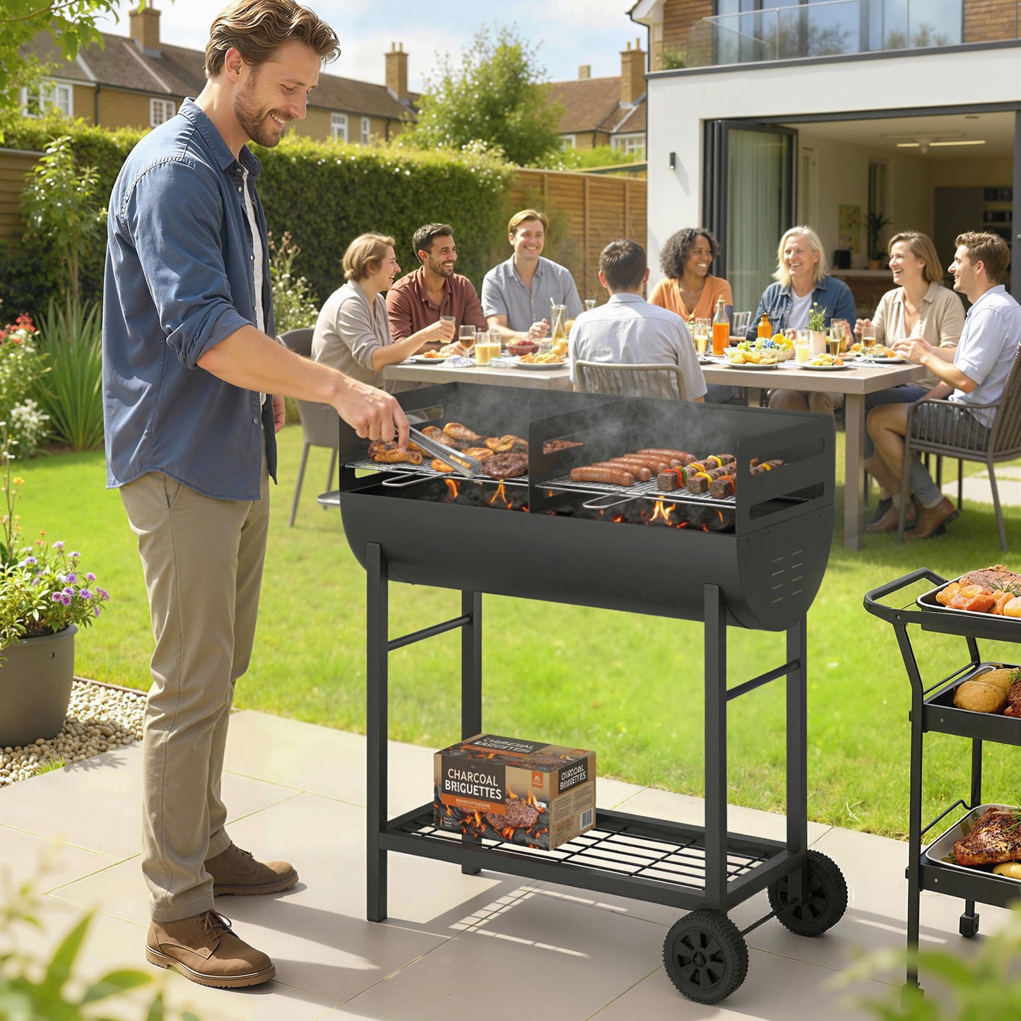 Charcoal Barbecue Grill with 2 Cooking Areas