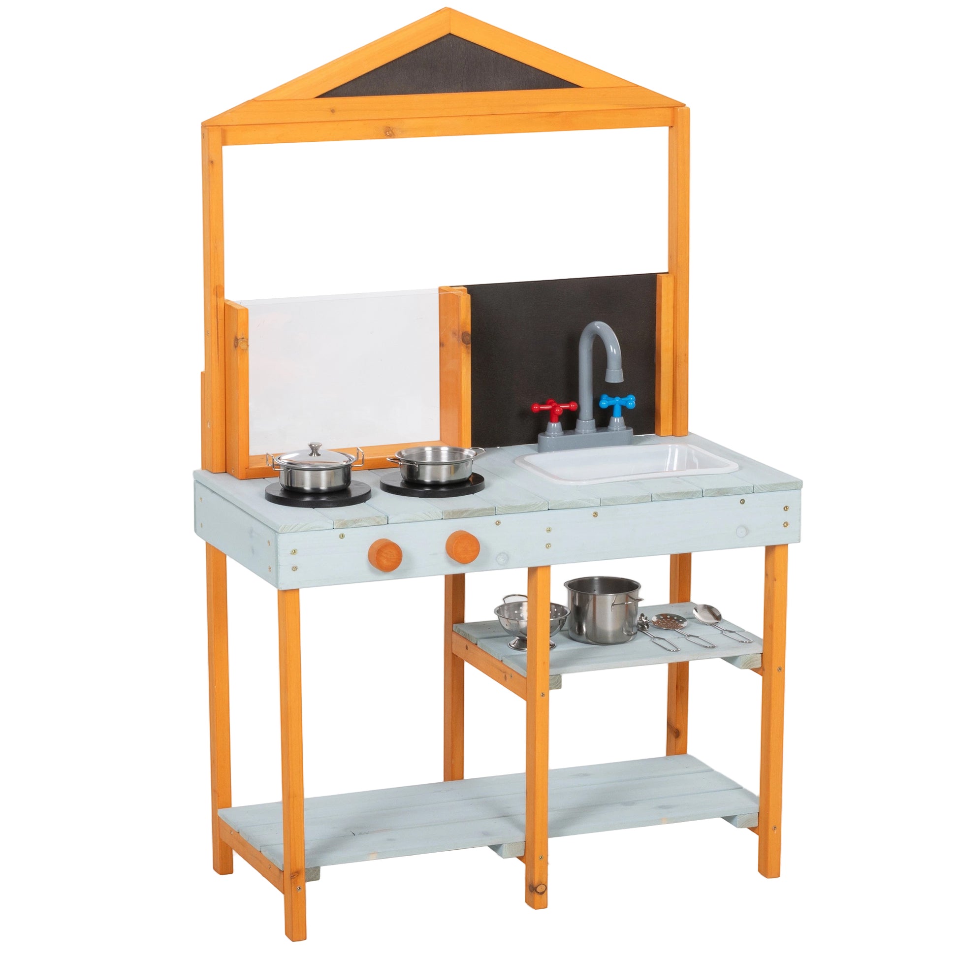 Mud Kitchen for Kids, Outdoor Wooden Play Kitchen with Sink, Stove