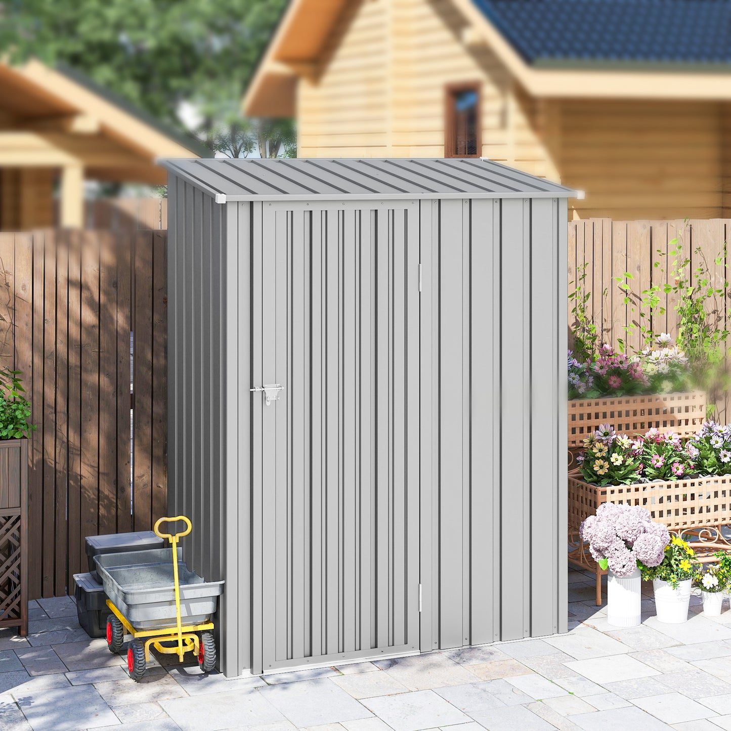 5ft x 3ft Garden Storage Shed, Outdoor Metal Shed with Sloped Roof
