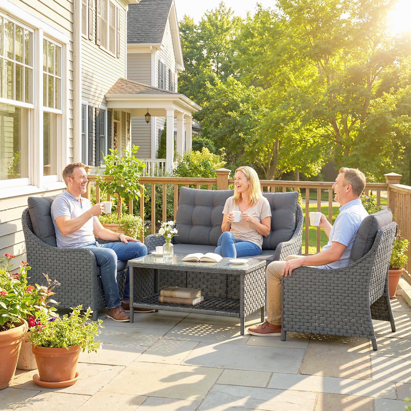 4-Piece Wicker Patio Furniture Set with 2 Armchairs, Loveseat