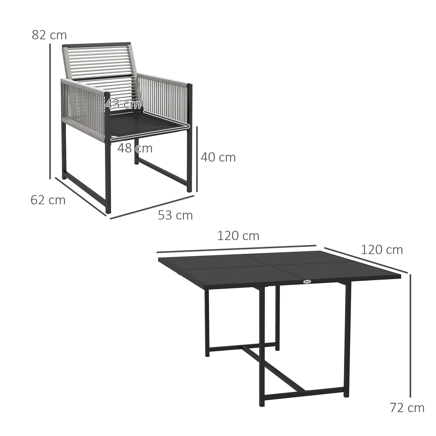 Five-Piece Metal Dining Set, with Folding Back Chairs