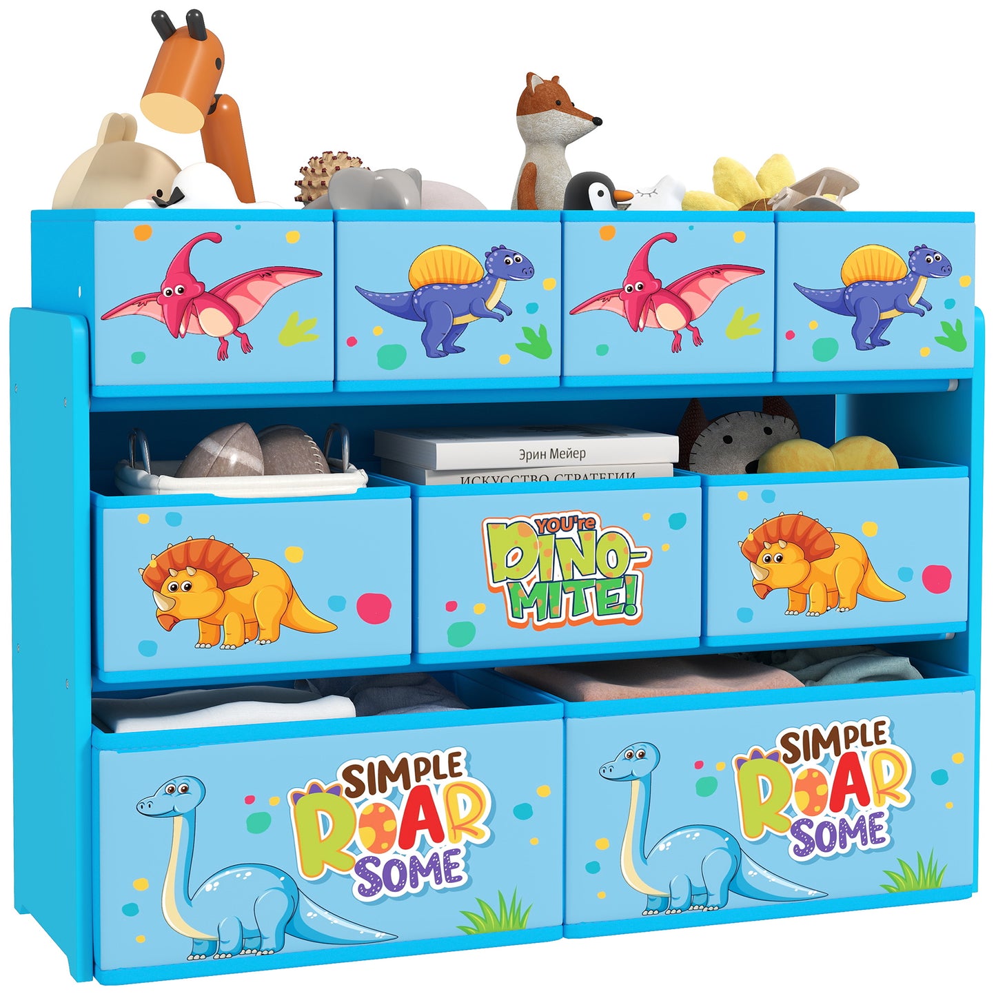 3-Tier Kids Storage Unit with 9 Non-Woven Fabric Boxes for Toys