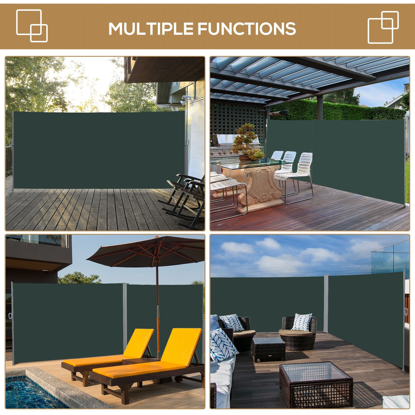 3x2m Retractable Sun Side Awning Screen Fence Patio Garden Wall