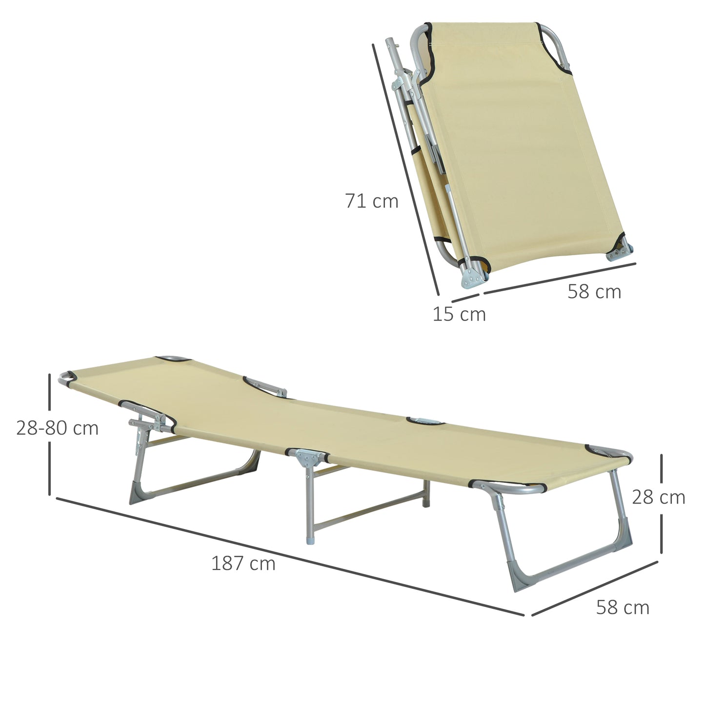 Reclining Sun Lounger Chair Folding Camping Bed