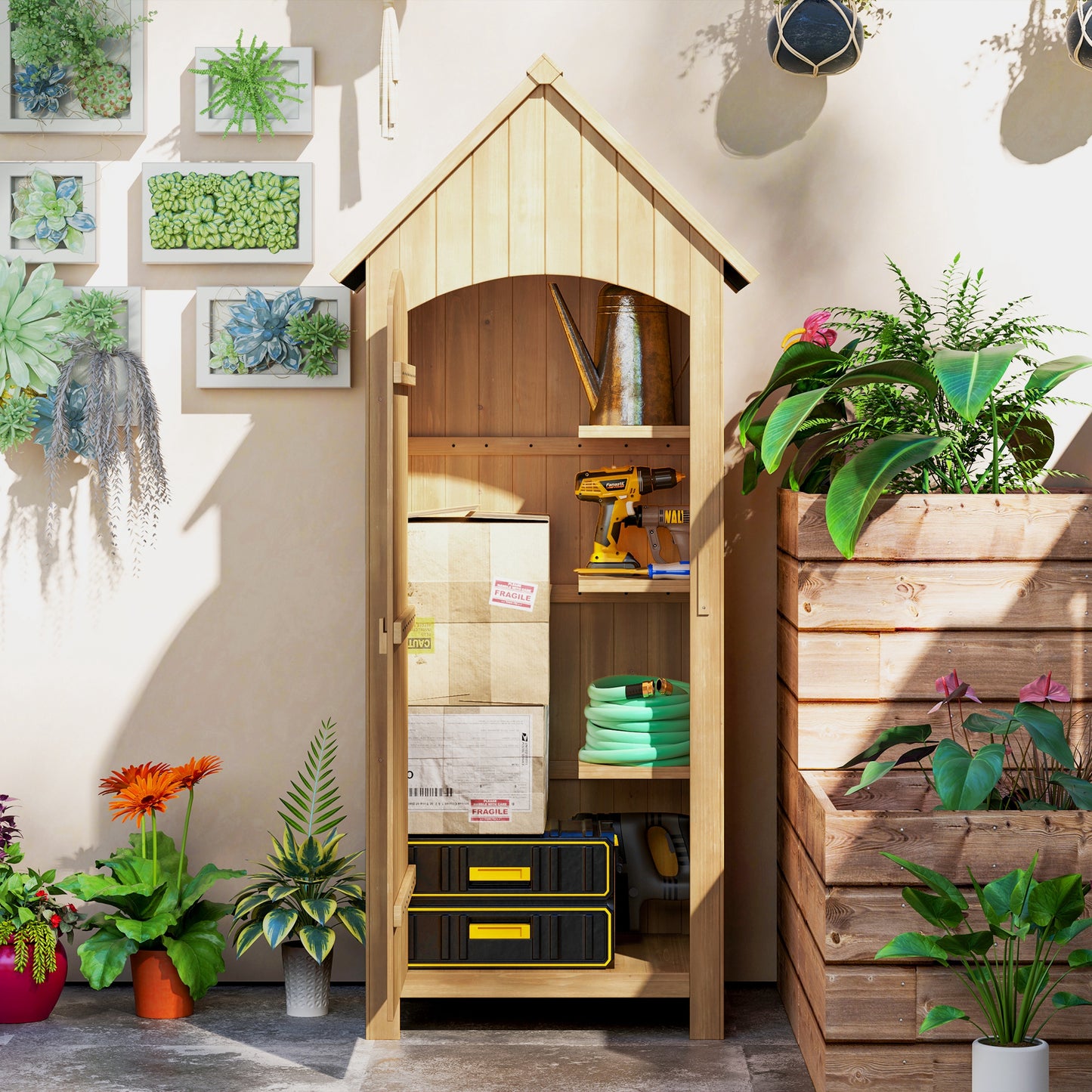 Wooden Garden Storage Shed with 3 Shelves