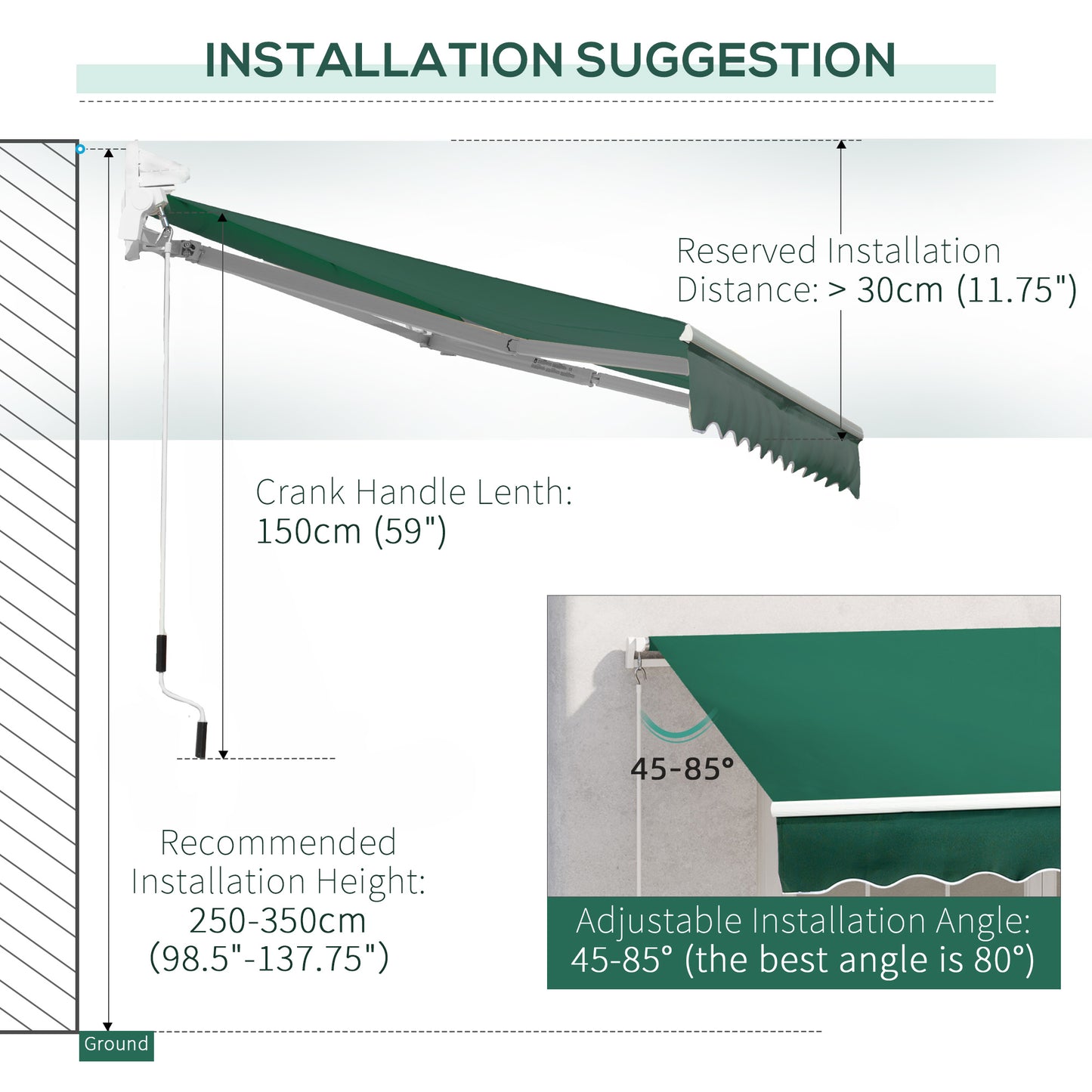 Awning Canopy Manual Retractable Porch Sun Shade Shelter 3 x 2m