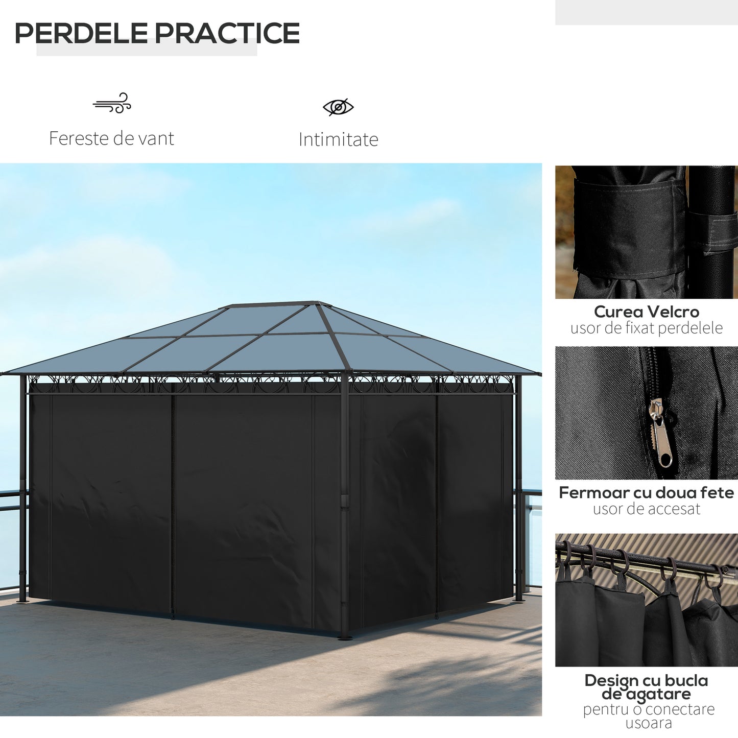 Hardtop Gazebo Garden Pavilion with UV Resistant Polycarbonate Roof