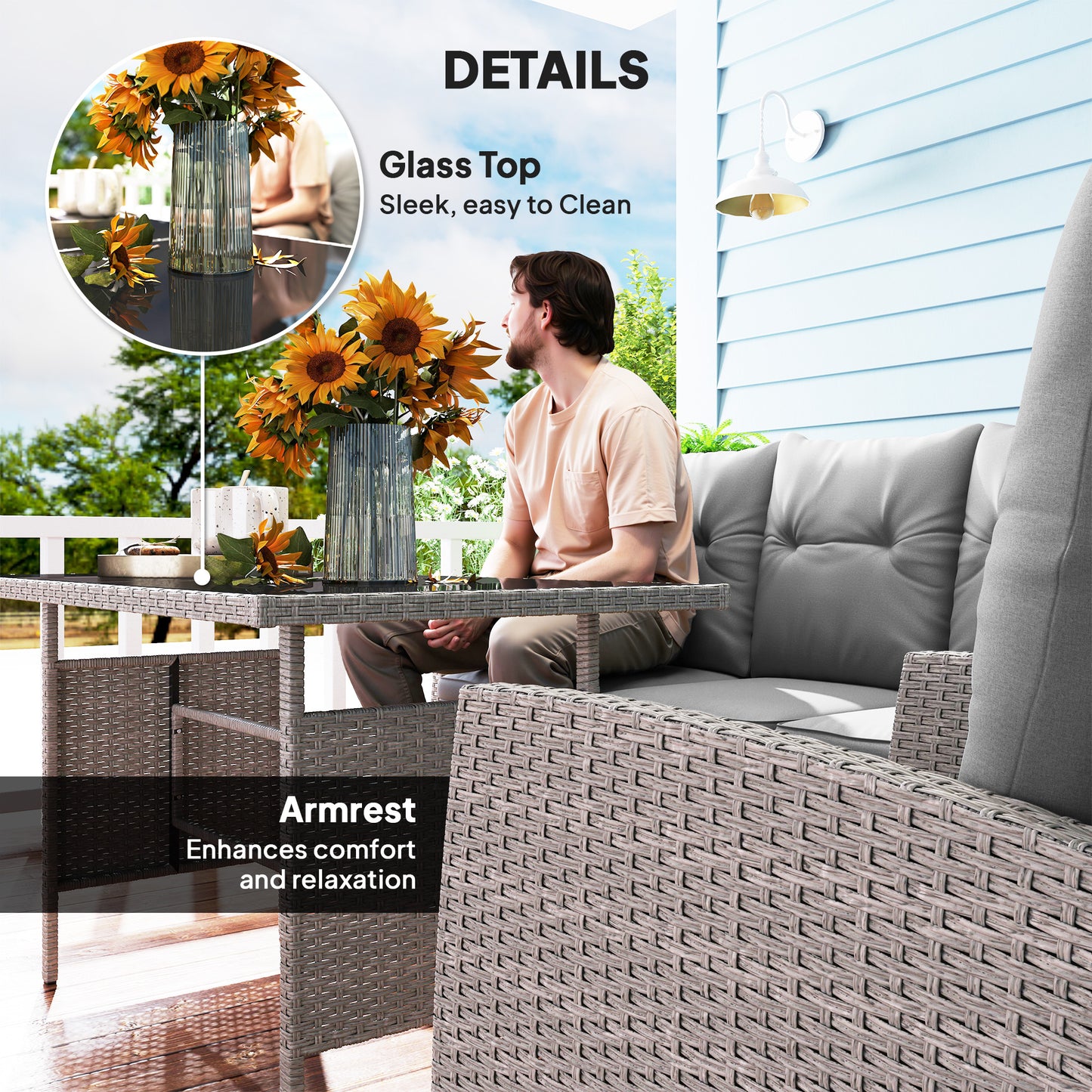 5 Seater Rattan Garden Furniture Set, 6 Piece Garden Sofa Set