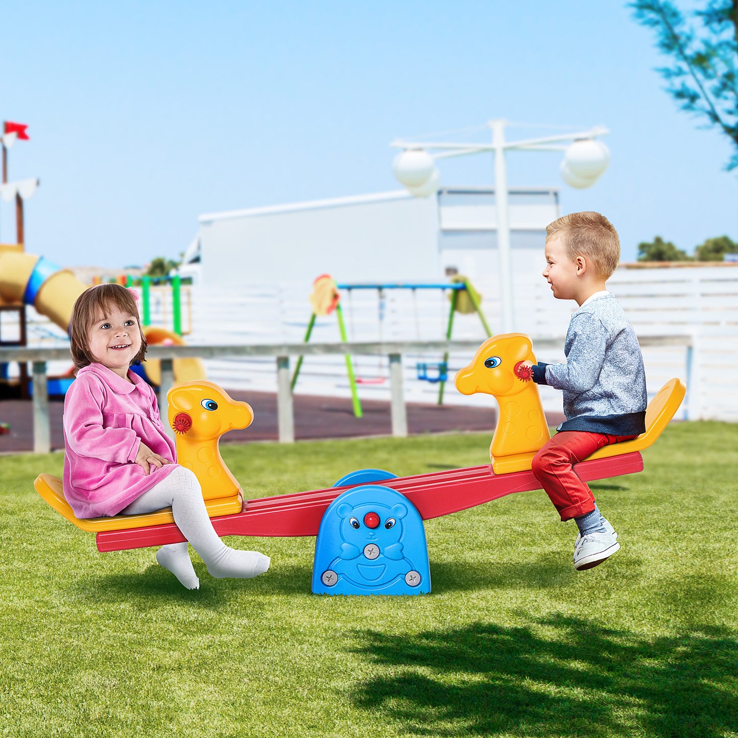 Kids Seesaw Safe Teeter Totter 2 Seats with Easy-Grip Handles, Safe