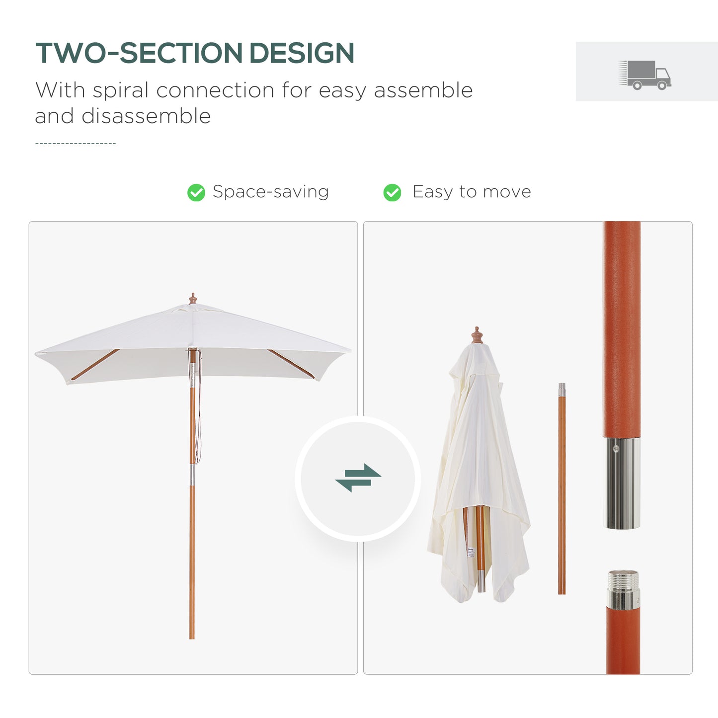 2m x 1.5m Garden Parasol Umbrella with Tilting Sunshade Canopy