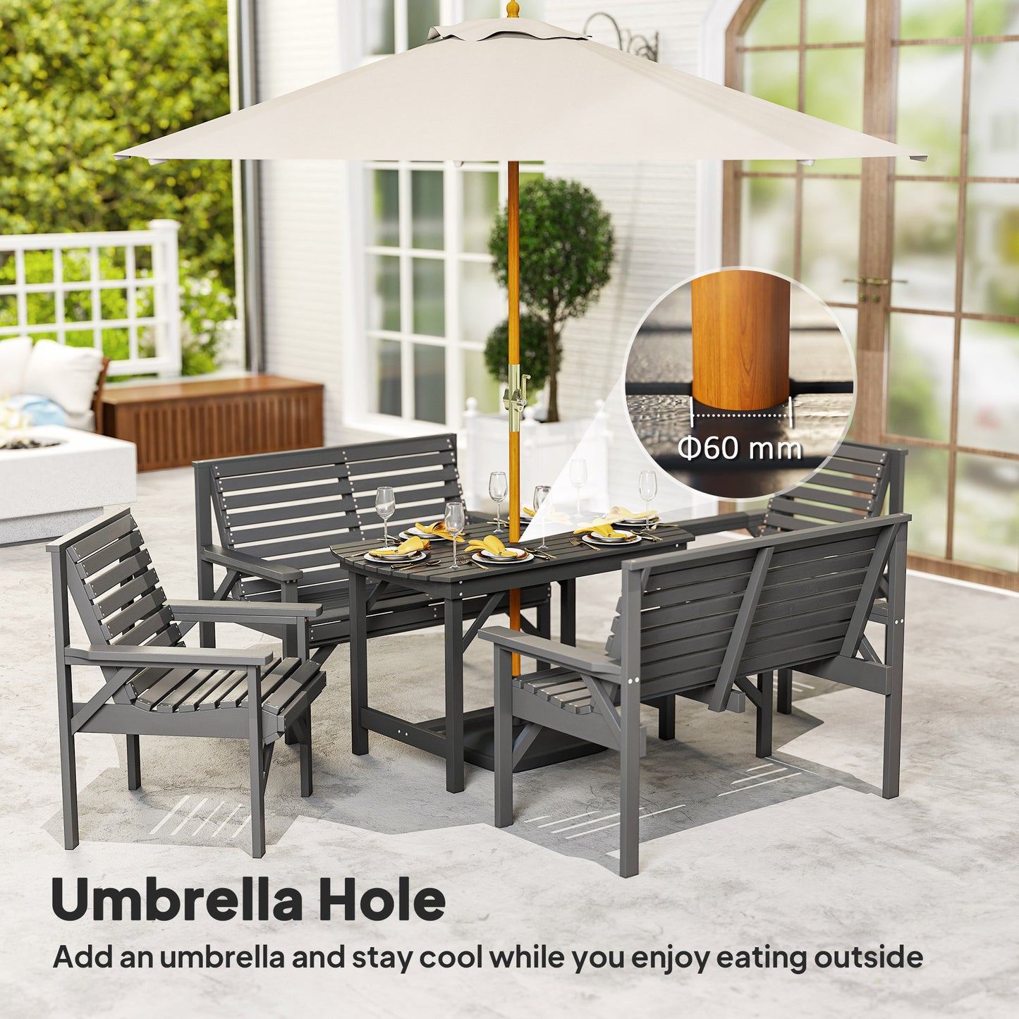 5 Piece Wooden Garden Dining Set for 6