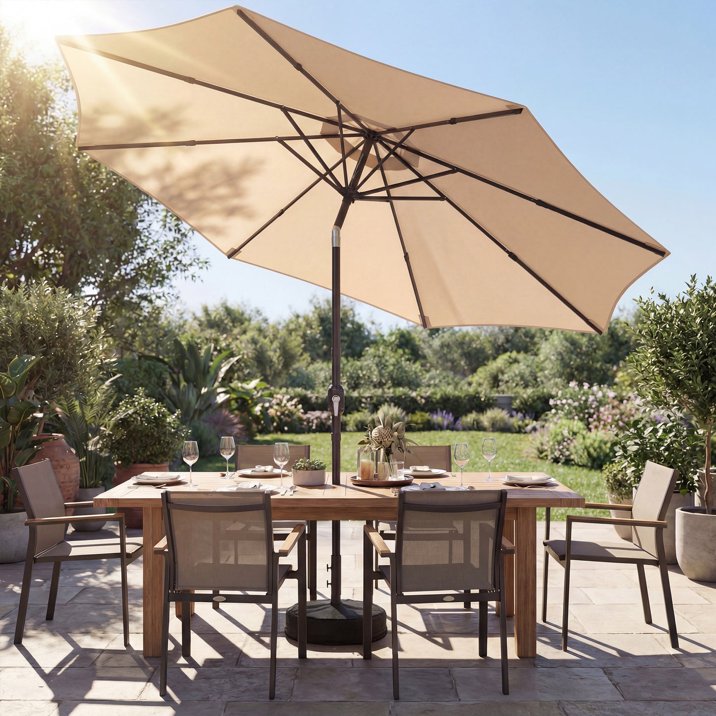 2.7 m Garden Parasol Umbrella with Cross Base and Sandbag