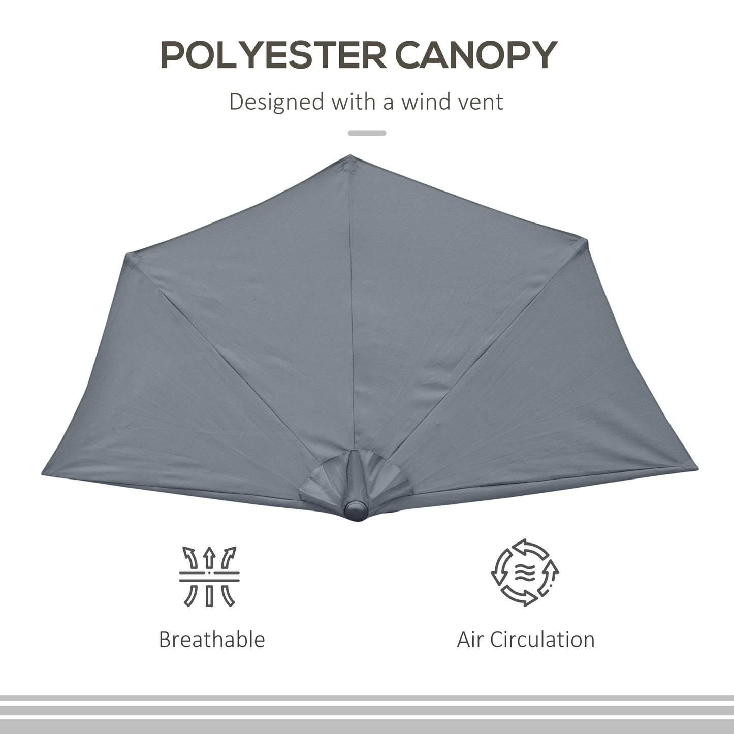 2.7m Garden Half Parasol, Outdoor Balcony Umbrella with 5 Steel Ribs
