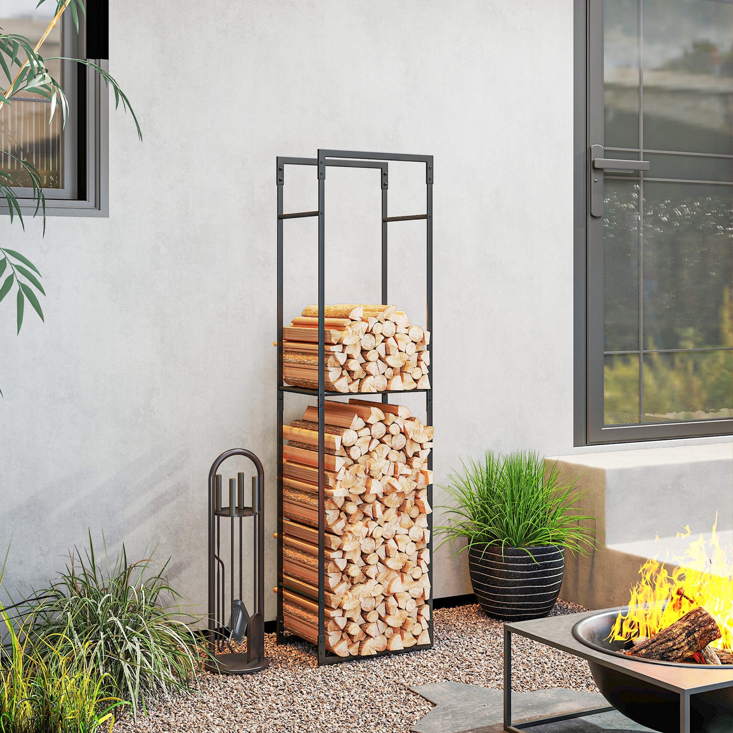 Metal Firewood Log Holder, Heavy Duty Firewood Rack