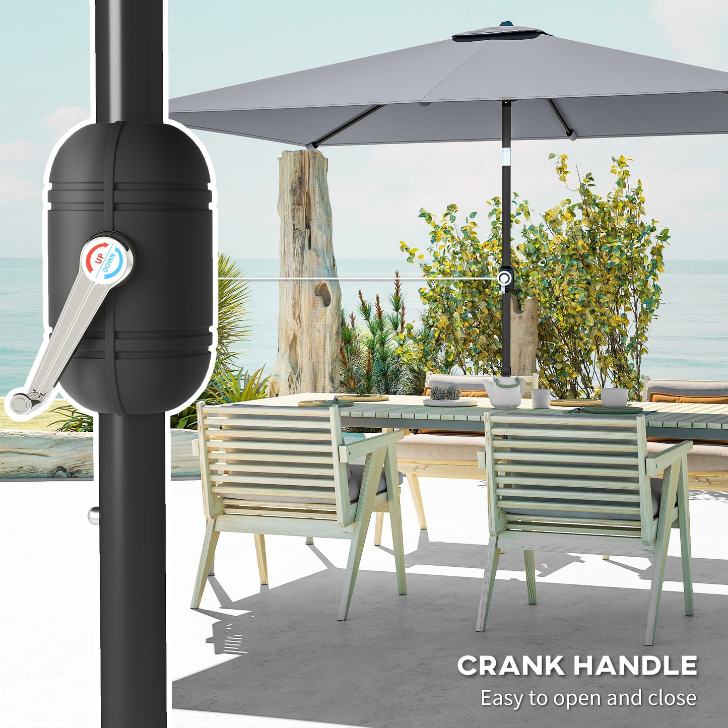 Garden Parasol, Parasol Umbrella with Crank Handle, Tilt Function