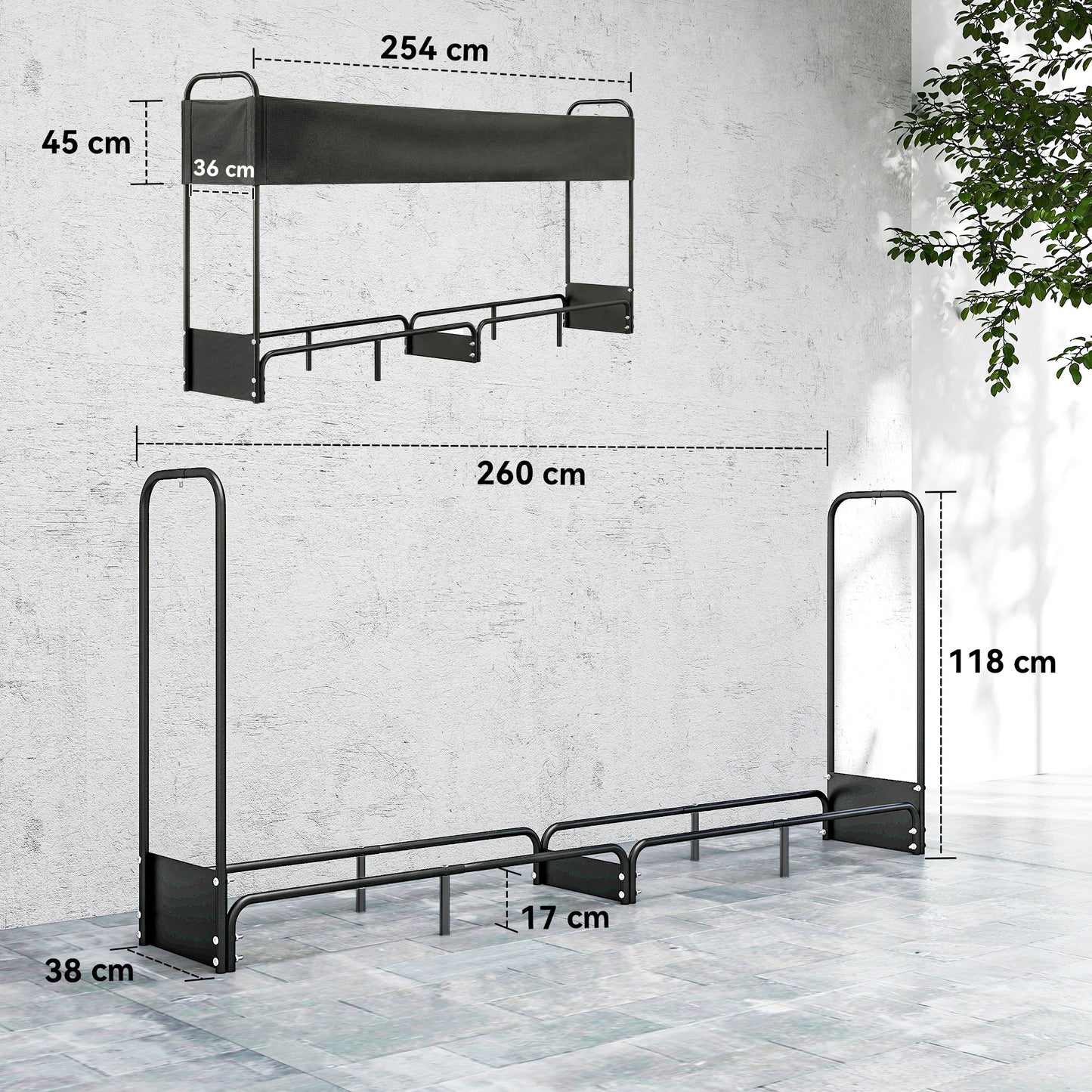 8.5ft Firewood Rack, Heavy Duty Log Storage Holder