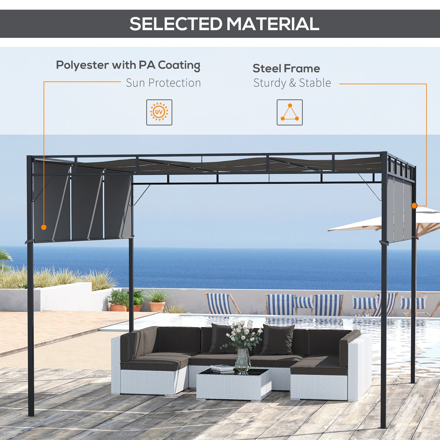 3 x 3(m) Steel Pergola Gazebo with Sliding Roof