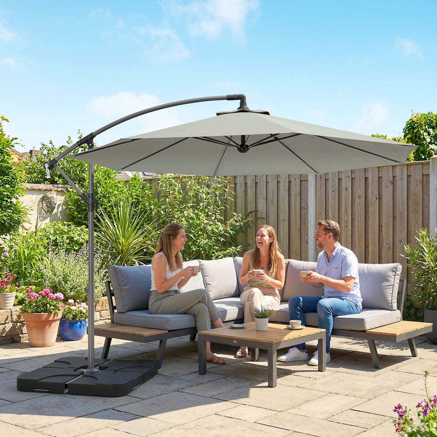 3m Overhanging Parasol, with Base, Weights and Cover