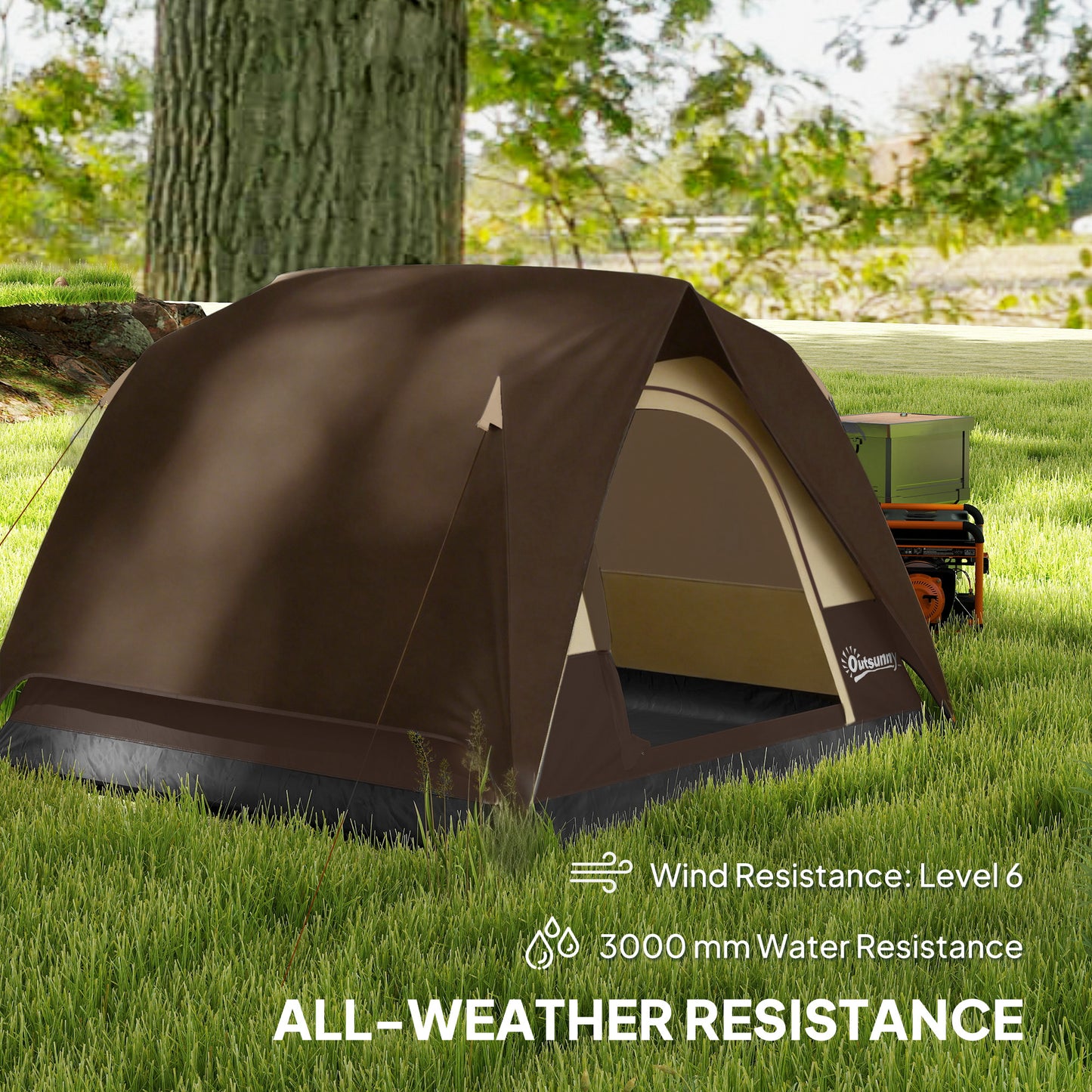 3-4 Person Camping Tent, Easy Set Up 3-4 Man Tent w/ Sewn-in