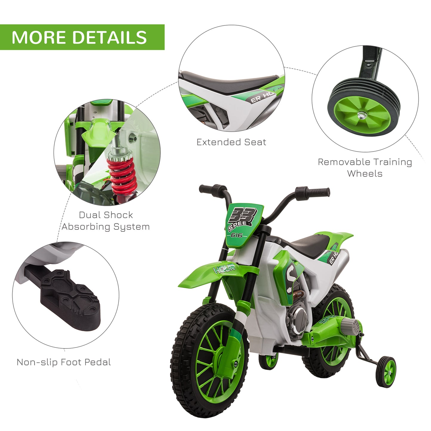 12V Kids Electric Motorcycle Ride-On, with Training Wheels