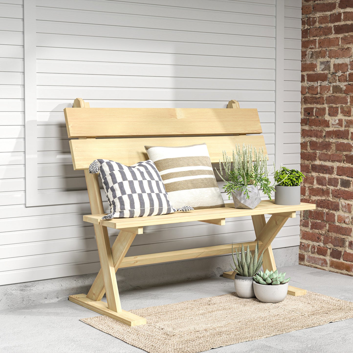 2 Seater Wooden Garden Bench, Fir Wood Outdoor Bench