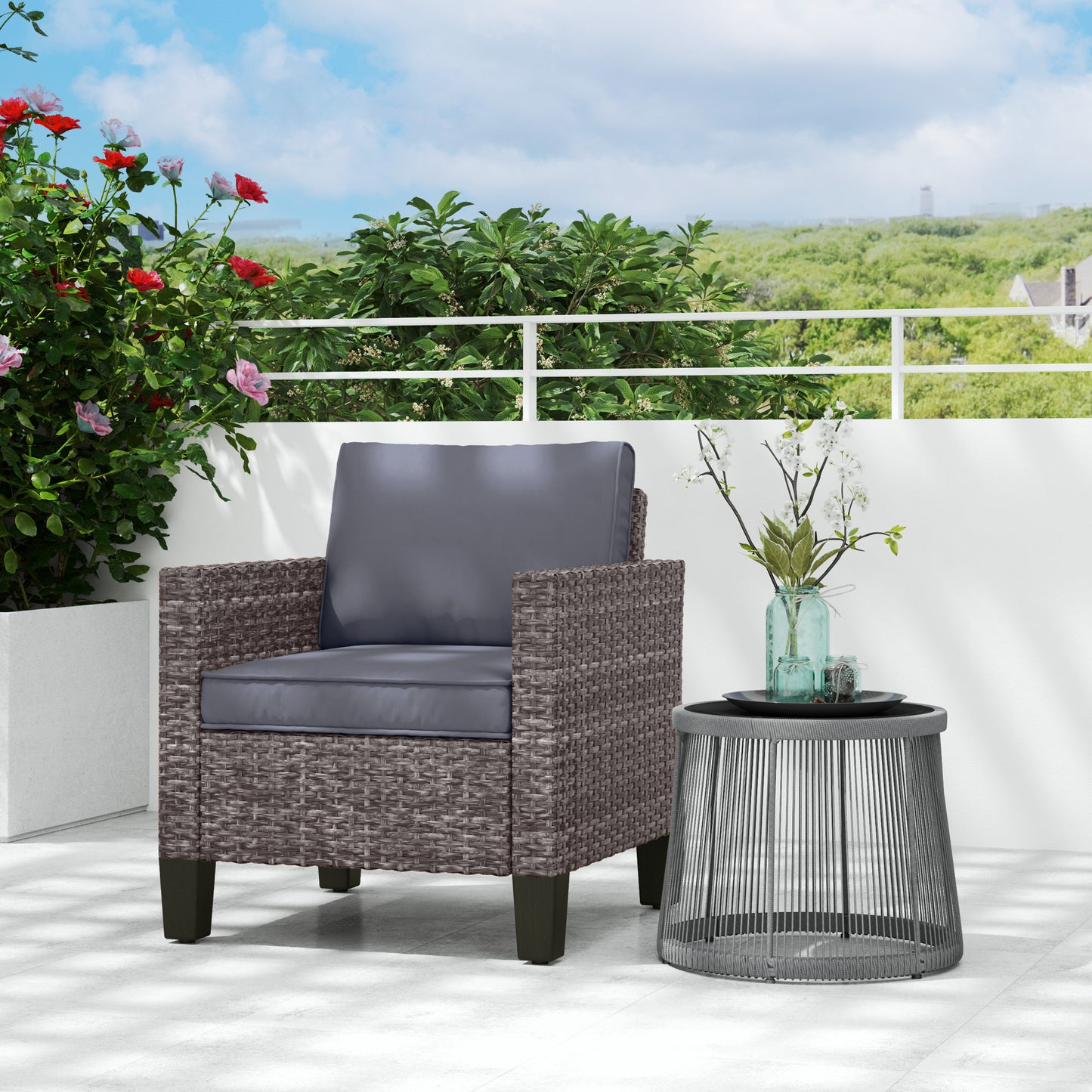 Single Rattan Armchair, with Cushions