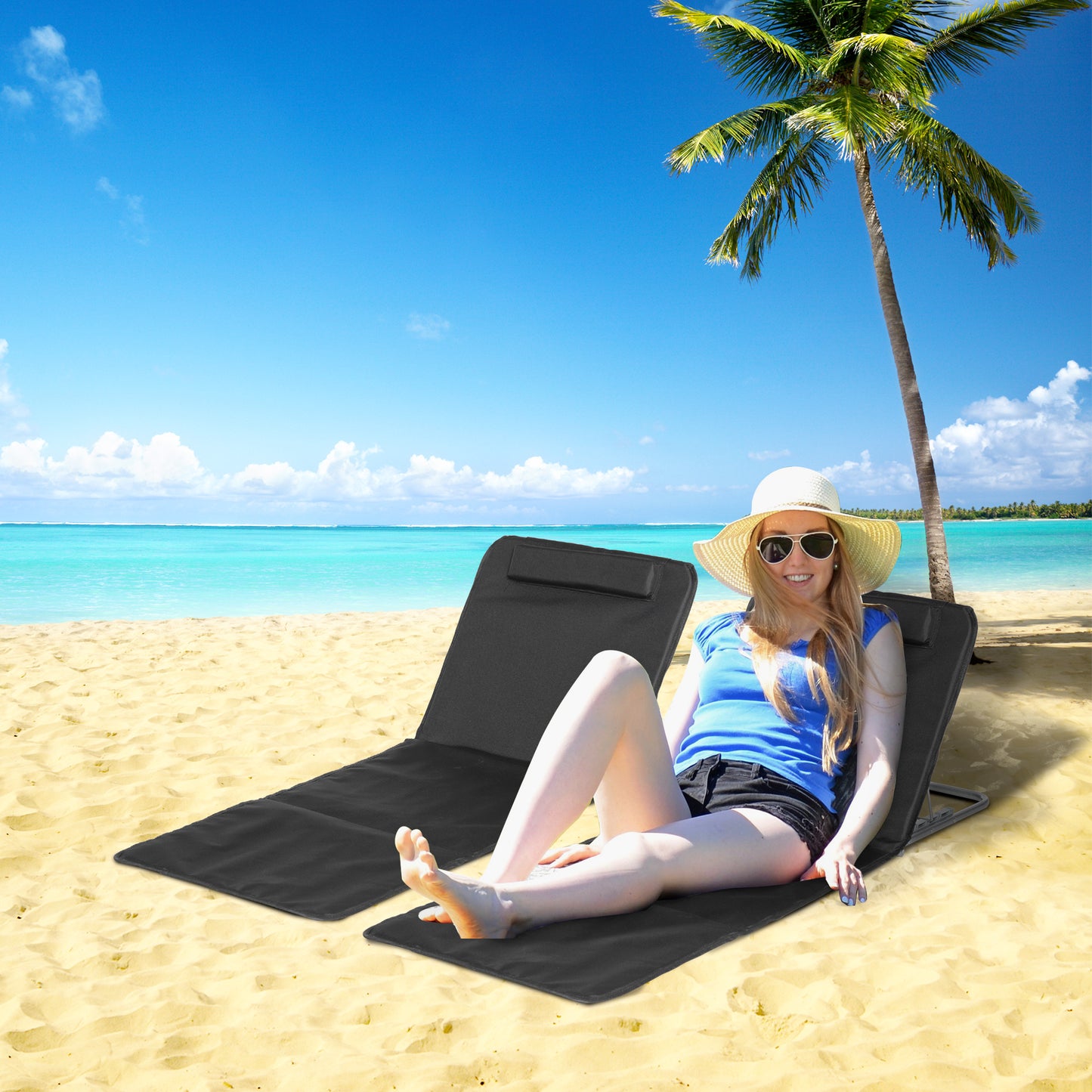 Set of 2 Foldable Garden Beach Chair Mat Lightweight Outdoor Sun