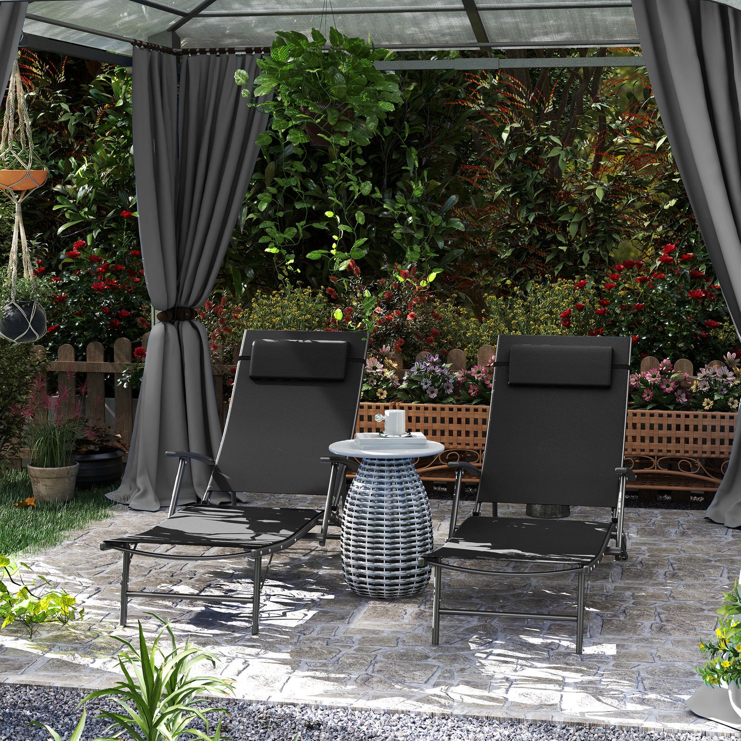 Set of Two Adjustable Back Sun Loungers