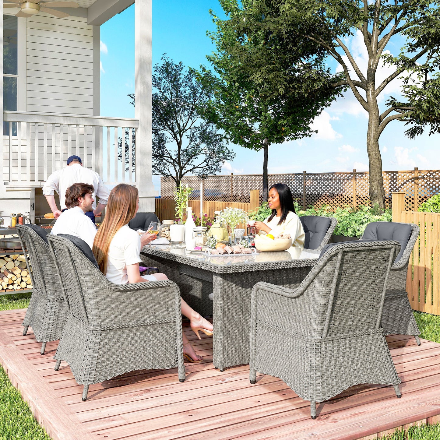 Seven-Piece Rattan Dining Set (1)