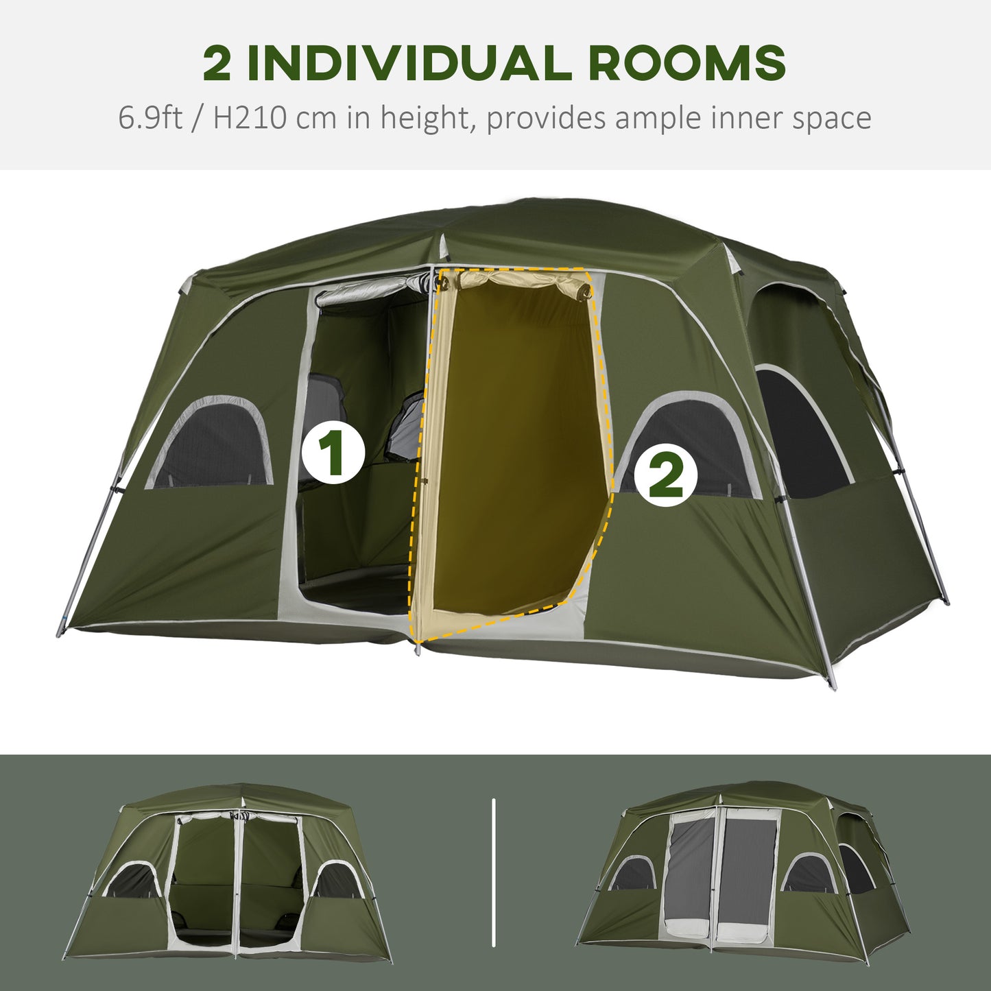 Camping Tent, Family Tent 4-8 Person 2 Room, with Large Mesh Windows