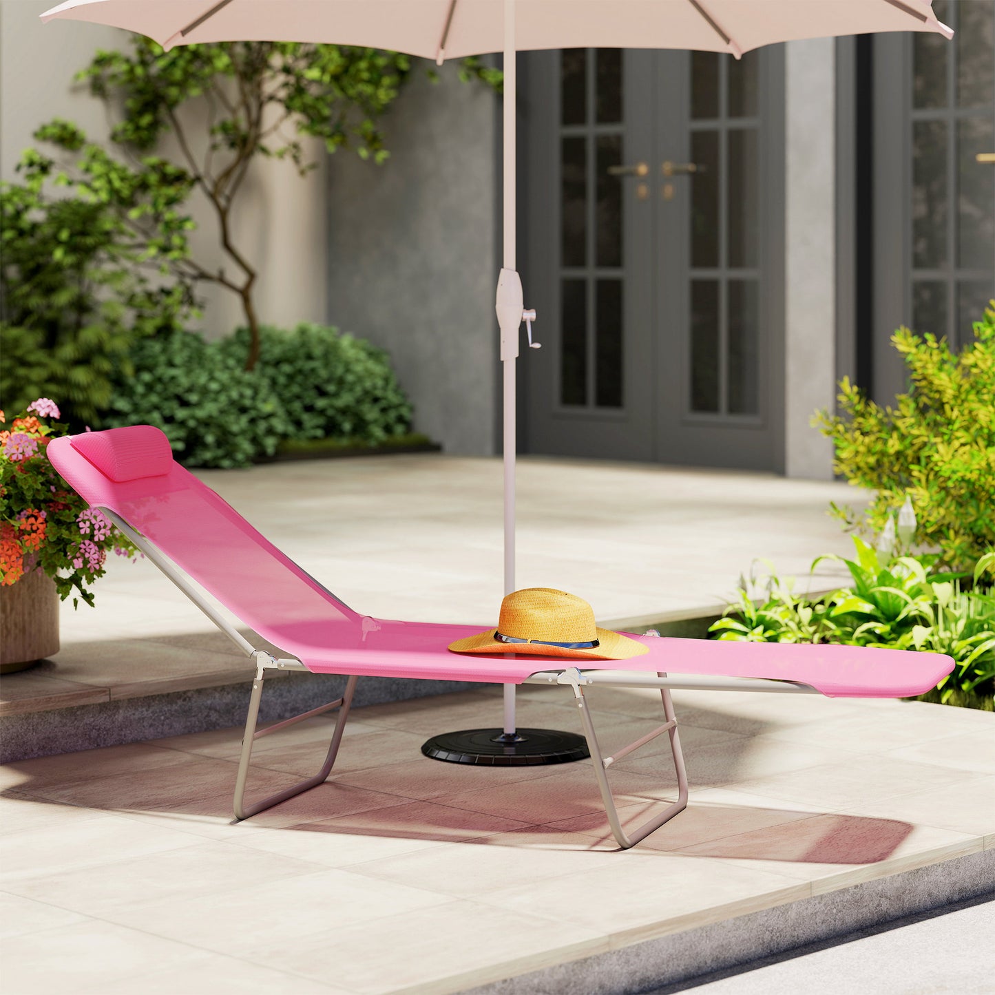Folding Sun Lounger with Head Pillow
