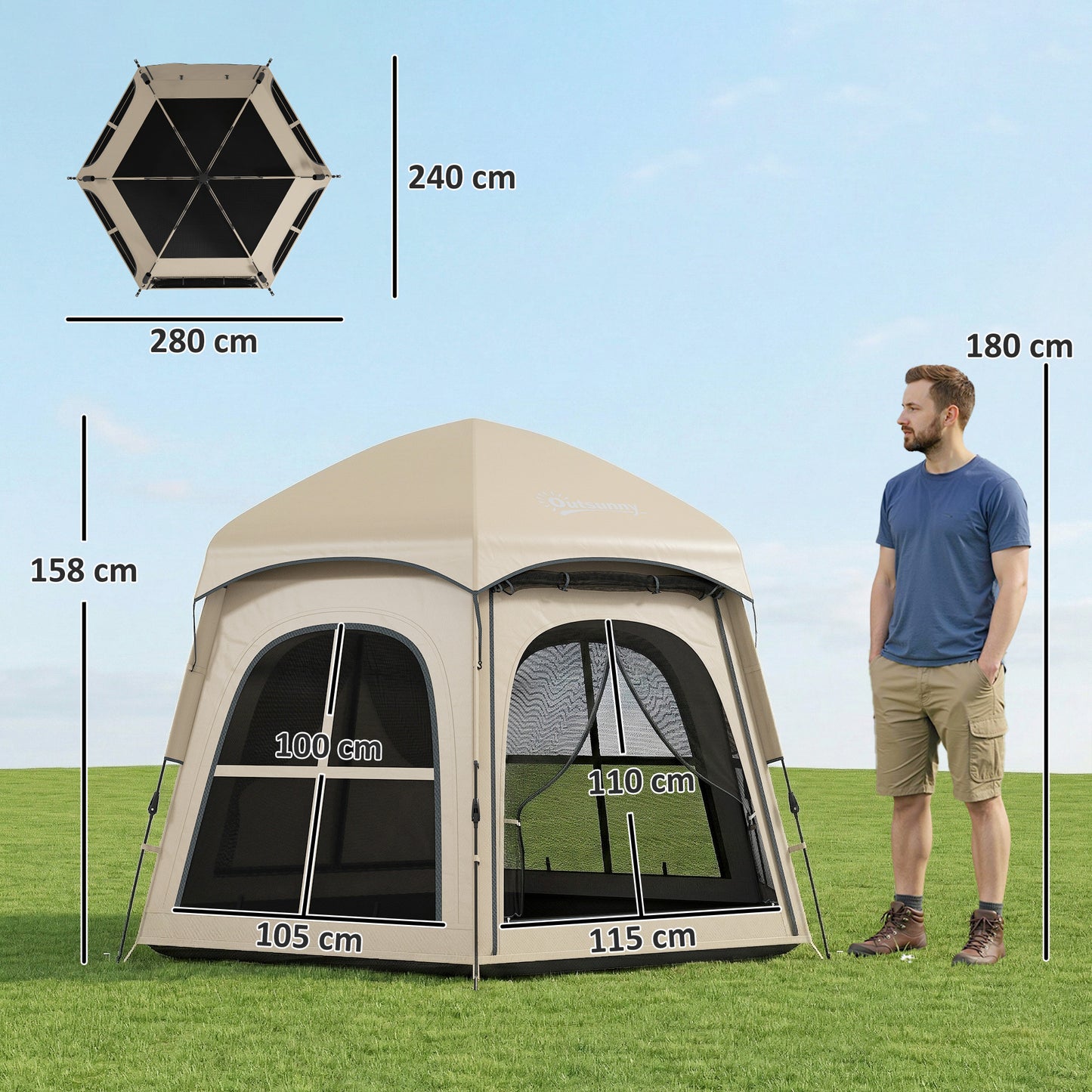 Pop Up Tent 3000mm Waterproof Instant Camping Tent 3-4 Person