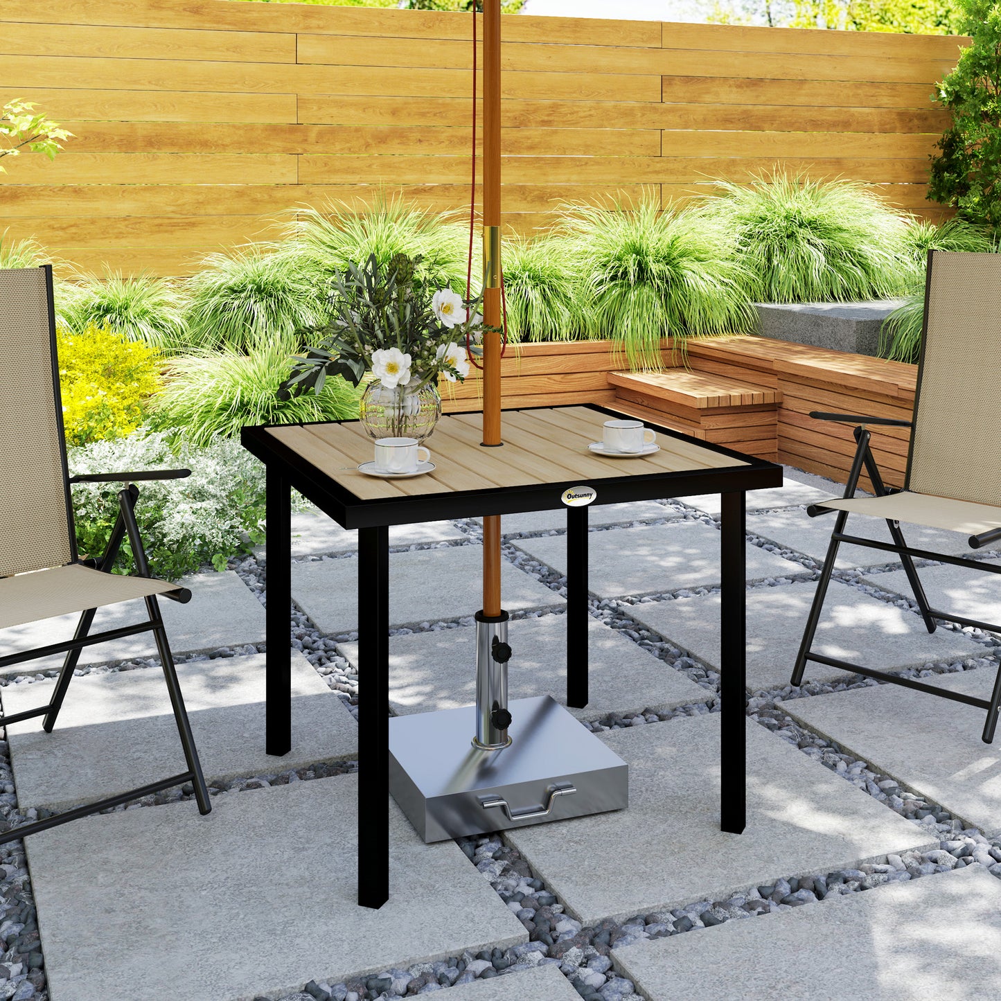 Square Garden Dining Table with 5.4cm Parasol Hole, Slatted Top