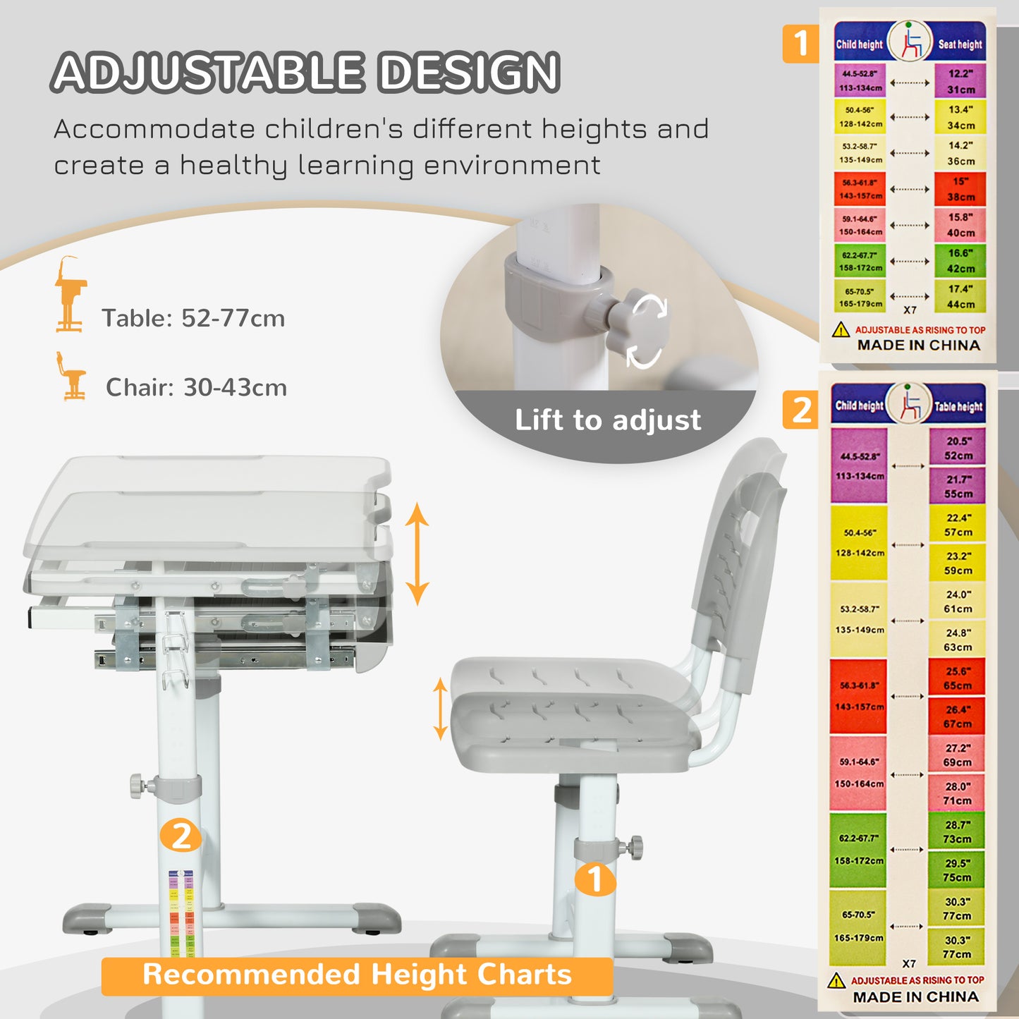 Kids Desk and Chair Set, Student Adjustable Writing Desk