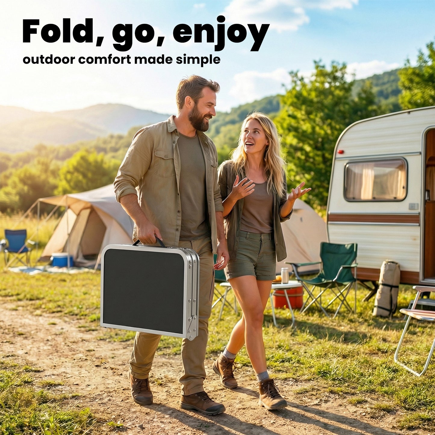 2ft Folding Camping Table, Picnic Table with Mesh Storage Layer (1)